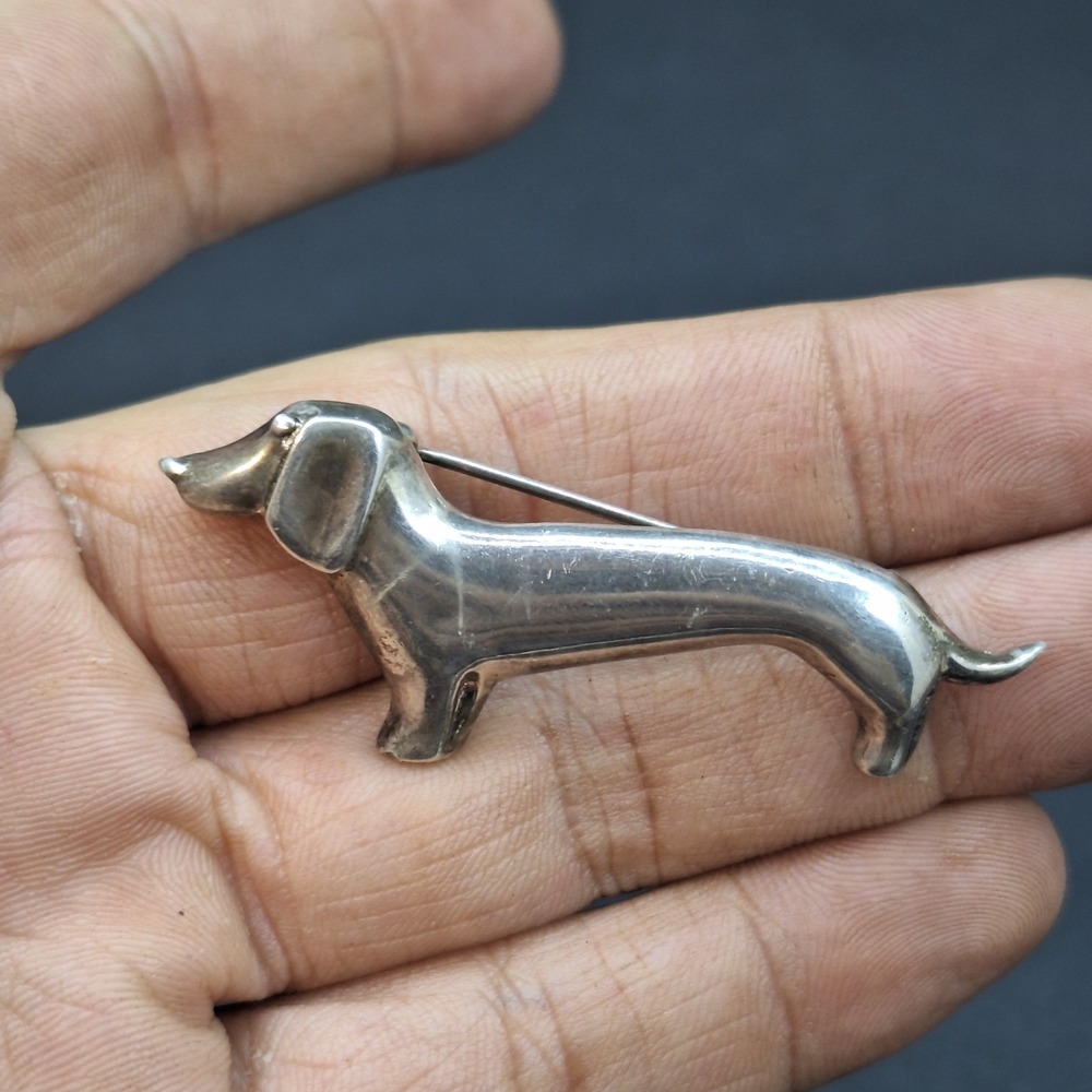 Vintage Mexico Sterling Silver Dachshund Weiner Dog Brooch Pin 9.26g - Picture 3 of 10